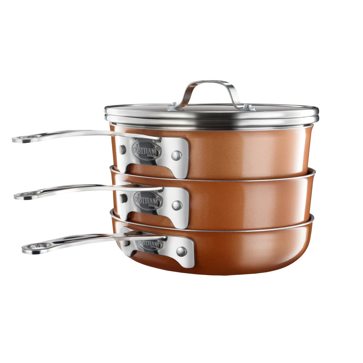 Gotham Steel Stackable Space Saving 10 Piece Aluminum Nonstick Cookware Set with Utensils